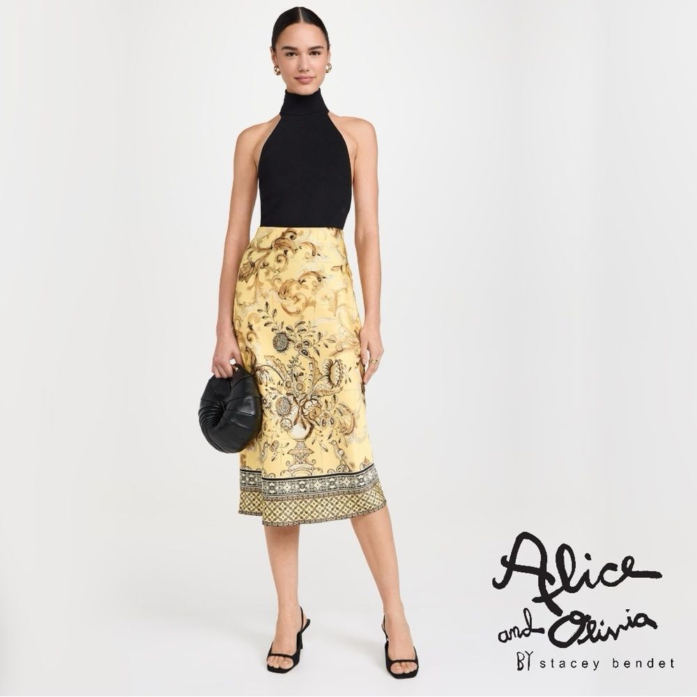 Alice + Olivia Black and Yellow Midi Skirt
